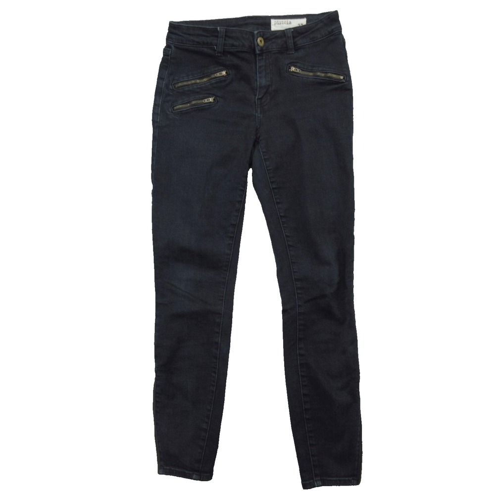 Pistola Jeans Womens 27 Black Skinny Moto Zip Detail Stretch Ankle Pants P6290